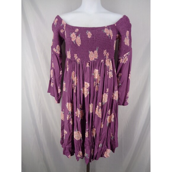 Torrid Purple Floral Smocked Challis Off Shoulder Mini Dress Plus 0 (12) 0X - Picture 3 of 12
